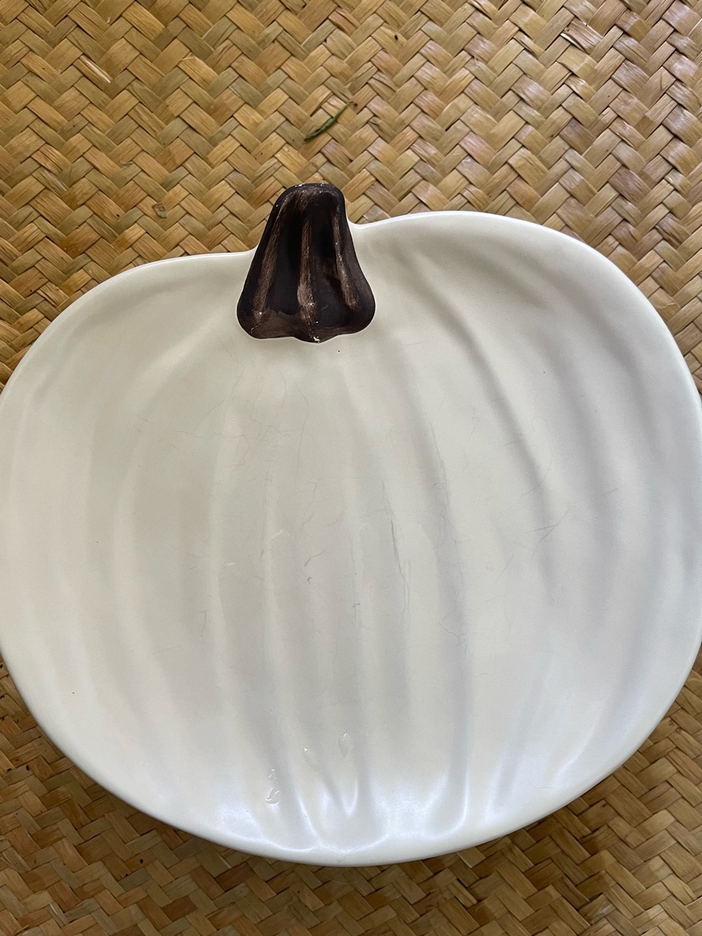 Pottery Barn pumpkin shape white dishes (4) designer Barbara Eigen